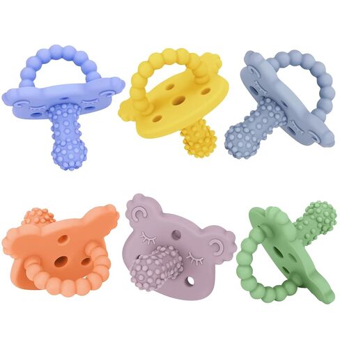 Seeway Teether Pacifier, Infant Teething Relief, Safe Chewing BPA Free | Food-Grade Silicone,Baby Teething Toys,Massaging Bumps,Easy to Hold,Freezable,Soothes Sore Gums,6 Pack in Kuwait