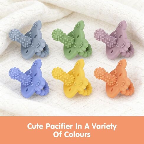 Seeway Teether Pacifier, Infant Teething Relief, Safe Chewing BPA Free | Food-Grade Silicone,Baby Teething Toys,Massaging Bumps,Easy to Hold,Freezable,Soothes Sore Gums,6 Pack in Kuwait