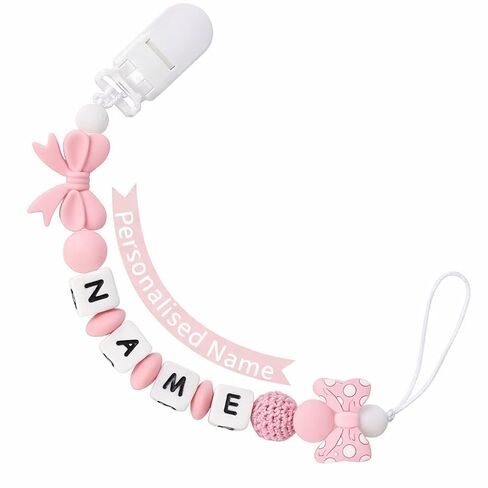 Personalized Name Pacifier Clips Nipples Holder Chain,Custom Baby Name Accessories Newborn Boy Girl Pacifier Clip(Pink) in Kuwait