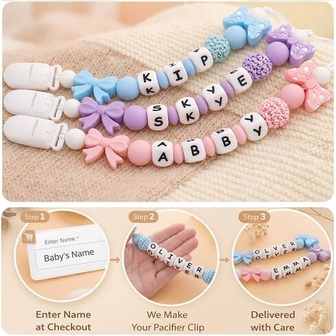 Personalized Name Pacifier Clips Nipples Holder Chain,Custom Baby Name Accessories Newborn Boy Girl Pacifier Clip(Pink) in Kuwait
