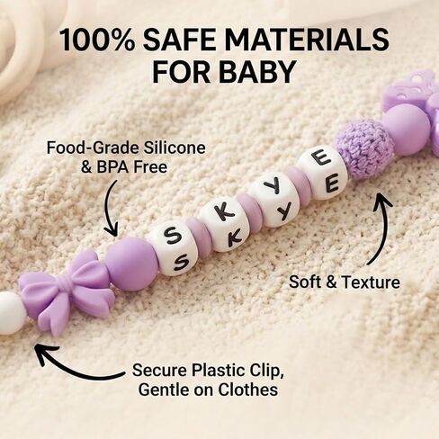 Personalized Name Pacifier Clips Nipples Holder Chain,Custom Baby Name Accessories Newborn Boy Girl Pacifier Clip(Pink) in Kuwait