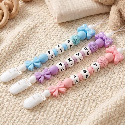Personalized Name Pacifier Clips Nipples Holder Chain,Custom Baby Name Accessories Newborn Boy Girl Pacifier Clip(Pink) in Kuwait