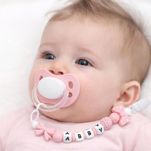 Personalized Name Pacifier Clips Nipples Holder Chain,Custom Baby Name Accessories Newborn Boy Girl Pacifier Clip(Pink) in Kuwait