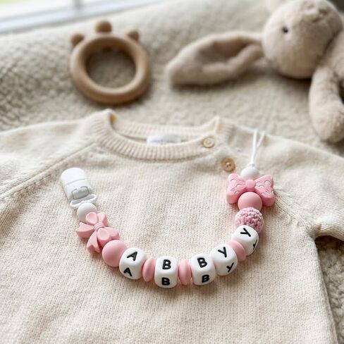 Personalized Name Pacifier Clips Nipples Holder Chain,Custom Baby Name Accessories Newborn Boy Girl Pacifier Clip(Pink) in Kuwait