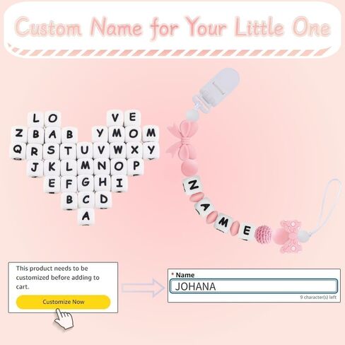 Personalized Name Pacifier Clips Nipples Holder Chain,Custom Baby Name Accessories Newborn Boy Girl Pacifier Clip(Pink) in Kuwait