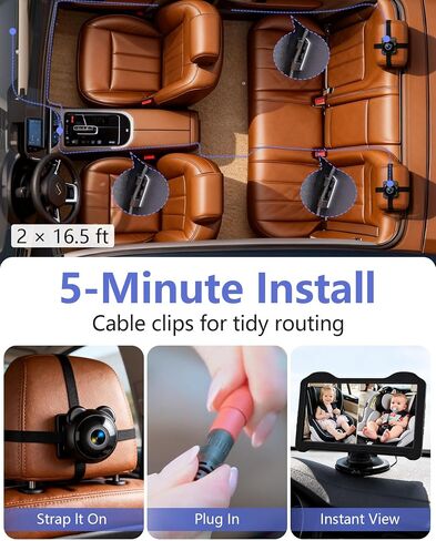 1080P Dual Baby Car Camera for 2 Kids: 7.2'' Split Screen Monitor for Twins | Auto-Brightness Car Seat Camera with Cable Clips – Organizes Cables for Neat & Easy Setup for Road Trips and Daily Commutes in Kuwait