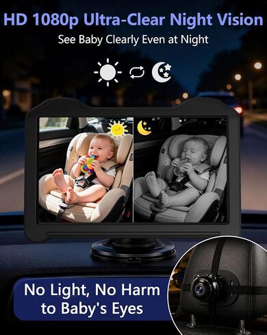 1080P Dual Baby Car Camera for 2 Kids: 7.2'' Split Screen Monitor for Twins | Auto-Brightness Car Seat Camera with Cable Clips – Organizes Cables for Neat & Easy Setup for Road Trips and Daily Commutes in Kuwait