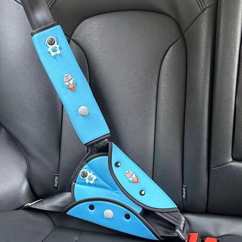 Car Seat Belt Holder & Shoulder Protection Set, Universal Anti-Neck Seat Belt Cover Pad, Cute Soft Seat Belt Cushion for Boys & Girls, Belly Protector for Comfortable Travel (Blue) in Kuwait