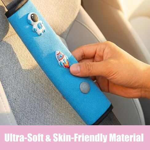 Car Seat Belt Holder & Shoulder Protection Set, Universal Anti-Neck Seat Belt Cover Pad, Cute Soft Seat Belt Cushion for Boys & Girls, Belly Protector for Comfortable Travel (Blue) in Kuwait