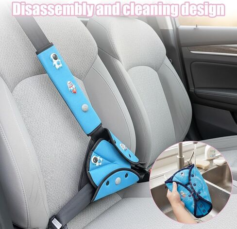 Car Seat Belt Holder & Shoulder Protection Set, Universal Anti-Neck Seat Belt Cover Pad, Cute Soft Seat Belt Cushion for Boys & Girls, Belly Protector for Comfortable Travel (Blue) in Kuwait