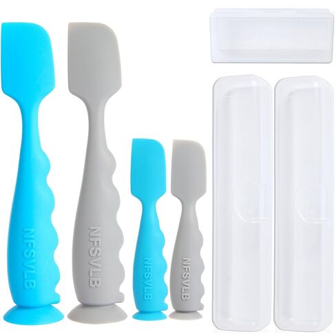 Diaper Cream Spatula with Case,2 Large 2 Mini Butt Paste Spatula with 3 Travel Case,Soft Baby Butt spatula Diaper Cream Applicator diaper Rash spatula Bum spatulas Brush (Blue-Gray) in Kuwait
