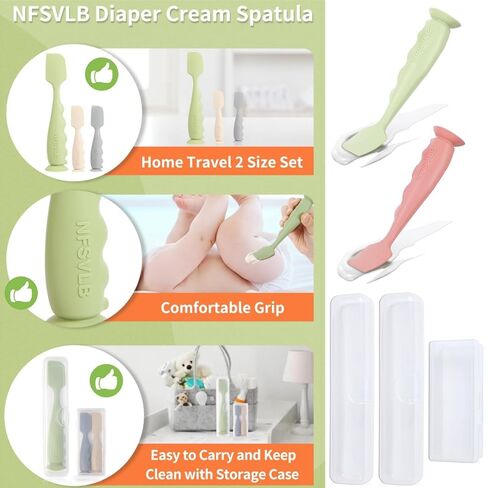 Diaper Cream Spatula with Case,2 Large 2 Mini Butt Paste Spatula with 3 Travel Case,Soft Baby Butt spatula Diaper Cream Applicator diaper Rash spatula Bum spatulas Brush (Blue-Gray) in Kuwait