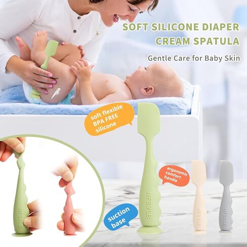 Diaper Cream Spatula with Case,2 Large 2 Mini Butt Paste Spatula with 3 Travel Case,Soft Baby Butt spatula Diaper Cream Applicator diaper Rash spatula Bum spatulas Brush (Blue-Gray) in Kuwait