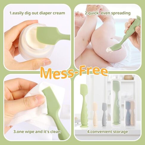 Diaper Cream Spatula with Case,2 Large 2 Mini Butt Paste Spatula with 3 Travel Case,Soft Baby Butt spatula Diaper Cream Applicator diaper Rash spatula Bum spatulas Brush (Blue-Gray) in Kuwait