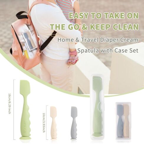 Diaper Cream Spatula with Case,2 Large 2 Mini Butt Paste Spatula with 3 Travel Case,Soft Baby Butt spatula Diaper Cream Applicator diaper Rash spatula Bum spatulas Brush (Blue-Gray) in Kuwait
