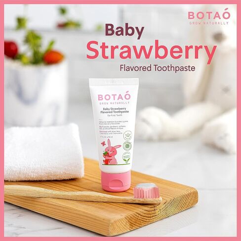 BOTAO Fluoride Free Baby Toothpaste | Strawberry Flavored - Organic Training Natural Toddler Toothpaste for Toddlers | EWG Verified, Vegan, SLS Free, Safe to Swallow, Aloe Vera -1.7Oz in Kuwait
