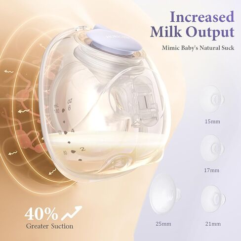 Breast Pump D6, Ultra-Lightweight Hands Free Wearable Breast Pump with Upgraded Leak-Proof Double-Seal Flange, Electric Breastfeeding Pump 3 Modes | 9 Levels, 3 Fine-Tuned Rhythms, 15/17/19/21/25mm in Kuwait