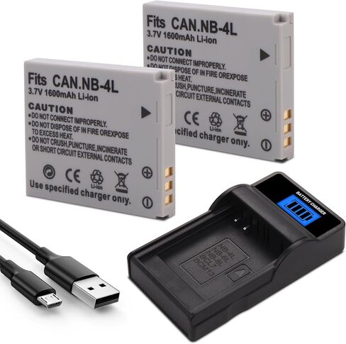 NB-4L Battery, LCD USB Charger for Canon PowerShot ELPH 100 HS, 300 HS | 310 HS, SD1000, SD1100 is, SD1400 is, SD200, SD30, SD300, SD40, SD400, SD600, SD750, SD780 is Camera 2-Pack in Kuwait