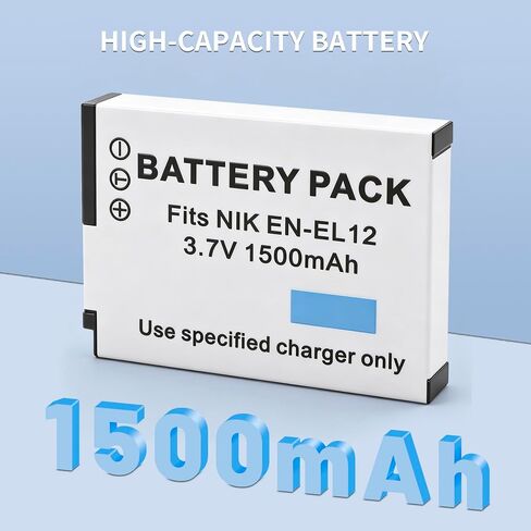 2-Pack EN-EL12 Battery and LCD USB Charger Replacement for Nikon Coolpix | A1000 B600 W300 A900 AW100 AW110 AW120 AW130 S6300 S8100 S8200 S9050 S9200 S9300 S9400 S9500 S9700 S9900 P310 Digital Camera in Kuwait