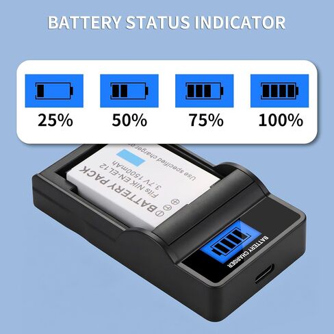 2-Pack EN-EL12 Battery and LCD USB Charger Replacement for Nikon Coolpix | A1000 B600 W300 A900 AW100 AW110 AW120 AW130 S6300 S8100 S8200 S9050 S9200 S9300 S9400 S9500 S9700 S9900 P310 Digital Camera in Kuwait