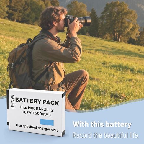2-Pack EN-EL12 Battery and LCD USB Charger Replacement for Nikon Coolpix | A1000 B600 W300 A900 AW100 AW110 AW120 AW130 S6300 S8100 S8200 S9050 S9200 S9300 S9400 S9500 S9700 S9900 P310 Digital Camera in Kuwait