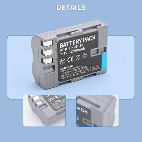 2-Pack EN-EL3E Battery and Dual USB Charger | for Nikon D50, D70, D70s, D80, D90, D100, D200, D300, D300S, D700 Digital SLR Cameras 2200mAh in Kuwait