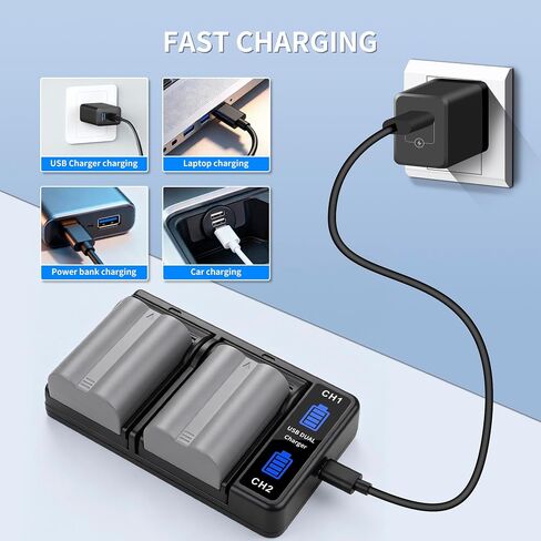 2-Pack EN-EL3E Battery and Dual USB Charger | for Nikon D50, D70, D70s, D80, D90, D100, D200, D300, D300S, D700 Digital SLR Cameras 2200mAh in Kuwait