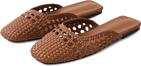 Woven Mules for Women Mesh Closed Square Toe Mule Flats Slip On Sandals Comfortable Summer Casual Slides Shoes in Kuwait
