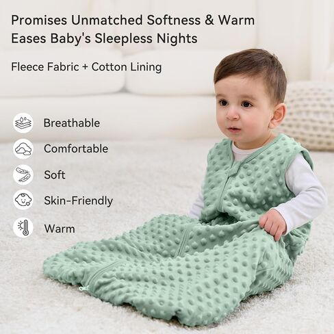 Unnivoll Fleece Baby Sleep Sack 6-12 Months with Plush Dots 1.5 Tog Baby Wearable Blanket with 2-Way Zipper Warm Sleeping Sack for Toddler Infant Newborn - Medium, Forest Green in Kuwait