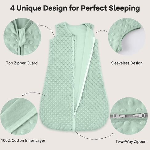 Unnivoll Fleece Baby Sleep Sack 6-12 Months with Plush Dots 1.5 Tog Baby Wearable Blanket with 2-Way Zipper Warm Sleeping Sack for Toddler Infant Newborn - Medium, Forest Green in Kuwait
