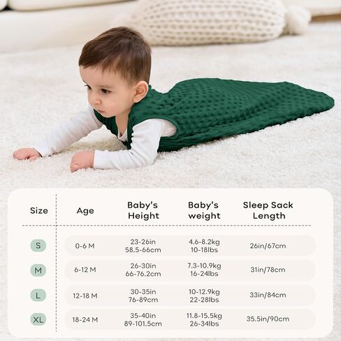 Unnivoll Fleece Baby Sleep Sack 6-12 Months with Plush Dots 1.5 Tog Baby Wearable Blanket with 2-Way Zipper Warm Sleeping Sack for Toddler Infant Newborn - Medium, Forest Green in Kuwait