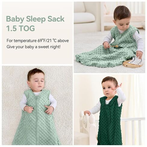 Unnivoll Fleece Baby Sleep Sack 6-12 Months with Plush Dots 1.5 Tog Baby Wearable Blanket with 2-Way Zipper Warm Sleeping Sack for Toddler Infant Newborn - Medium, Forest Green in Kuwait