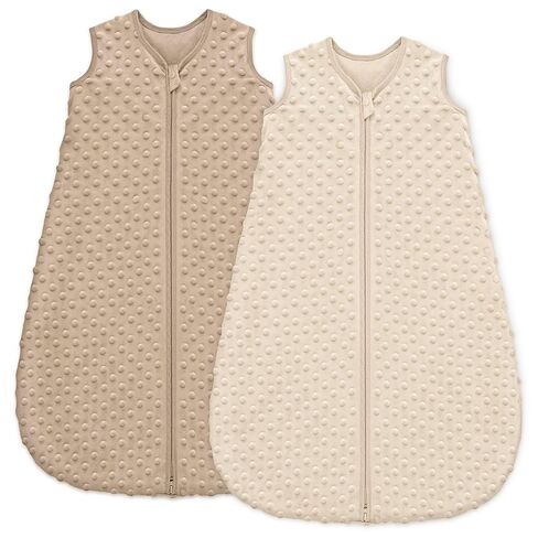 Unnivoll Fleece Baby Sleep Sack 6-12 Months with Plush Dots 1.5 Tog Baby Wearable Blanket with 2-Way Zipper Warm Sleeping Sack for Toddler Infant Newborn - Medium, Coffee in Kuwait
