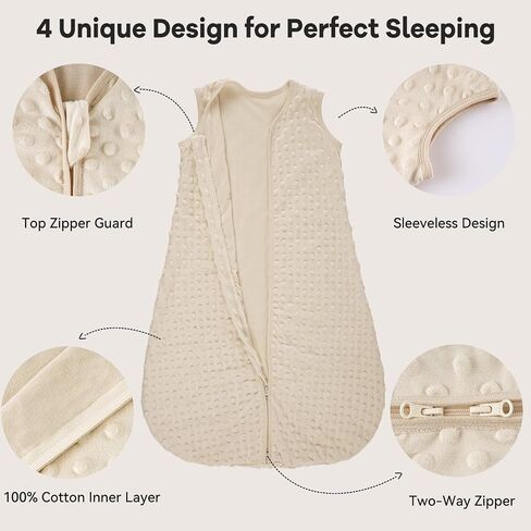 Unnivoll Fleece Baby Sleep Sack 6-12 Months with Plush Dots 1.5 Tog Baby Wearable Blanket with 2-Way Zipper Warm Sleeping Sack for Toddler Infant Newborn - Medium, Coffee in Kuwait