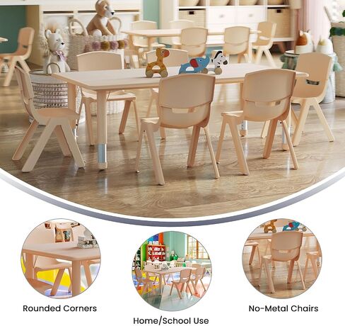 Flash Furniture Emmy Adjustable Classroom Activity Table with 6 Stackable Chairs, Plastic Activity Table for Kids, 23.625" W x 47.25" L, Natural in Kuwait