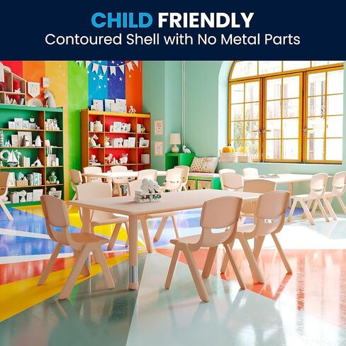 Flash Furniture Emmy Adjustable Classroom Activity Table with 6 Stackable Chairs, Plastic Activity Table for Kids, 23.625" W x 47.25" L, Natural in Kuwait