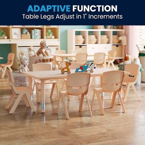 Flash Furniture Emmy Adjustable Classroom Activity Table with 6 Stackable Chairs, Plastic Activity Table for Kids, 23.625" W x 47.25" L, Natural in Kuwait