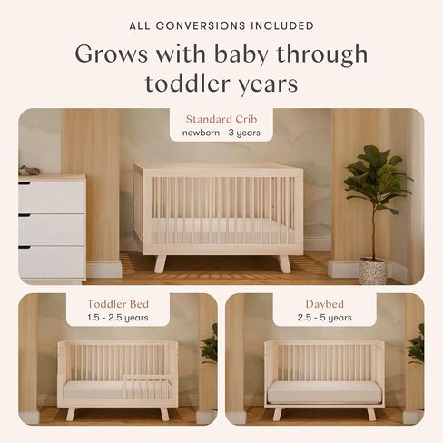 Babyletto Hudson 3-in-1 Convertible Baby Crib - GREENGUARD Gold Certified - Convertible Crib to Toddler Bed and Daybed - Baby Bed with 4 Adjustable Heights - Wooden Crib - Washed Natural | GREENGUARD Gold Certified Wooden Crib - Converts to Toddler Bed &  in Saudi Arabia