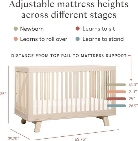 Babyletto Hudson 3-in-1 Convertible Baby Crib - GREENGUARD Gold Certified - Convertible Crib to Toddler Bed and Daybed - Baby Bed with 4 Adjustable Heights - Wooden Crib - Washed Natural | GREENGUARD Gold Certified Wooden Crib - Converts to Toddler Bed &  in Saudi Arabia