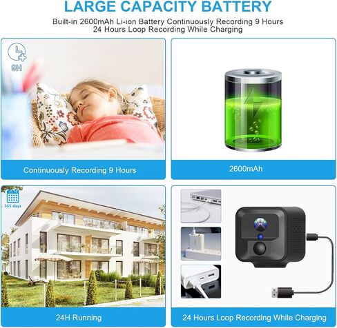Spy Camera Hidden Camera 1080P WiFi Wireless Camera, Portable 2600mAh Rechargeable Mini Camera with Motion Detection Night Vision Nanny Cam for Home Indoor Outdoor Security in Kuwait
