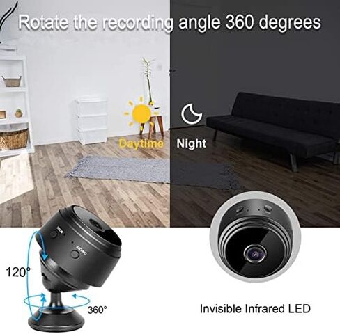Goshyda Mini Security Camera,150° Visual 1080P Security Camera, Home Security Night Vision Surveillance Cam Remote Monitor, for Home Car Indoor Security in Kuwait
