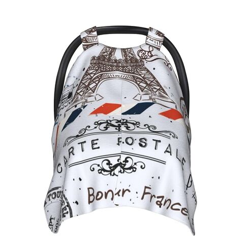 Paris Eiffel Tower Vintage Baby Car Seat Cover & Breastfeeding Nursing Cover - Breathable Stretch Fabric Multi-Use Nursing Cover for Breastfeeding in Kuwait