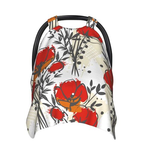 Red Poppies Baby Car Seat Cover & Breastfeeding Nursing Cover - Breathable Stretch Fabric Multi-Use Nursing Cover for Breastfeeding in Kuwait
