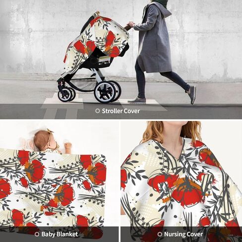 Red Poppies Baby Car Seat Cover & Breastfeeding Nursing Cover - Breathable Stretch Fabric Multi-Use Nursing Cover for Breastfeeding in Kuwait