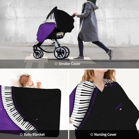 Piano Keys Baby Car Seat Cover & Breastfeeding Nursing Cover - Breathable Stretch Fabric Multi-Use Nursing Cover for Breastfeeding in Kuwait