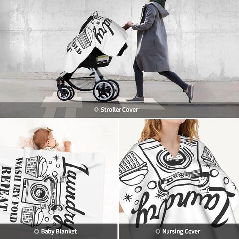 Laundry Wash Dry Fold Repeat Baby Car Seat Cover & Breastfeeding Nursing Cover - Breathable Stretch Fabric Multi-Use Nursing Cover for Breastfeeding in Kuwait