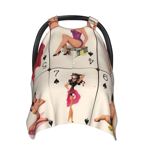 Poker Pinup Girls Baby Car Seat Cover & Breastfeeding Nursing Cover - Breathable Stretch Fabric Multi-Use Nursing Cover for Breastfeeding in Kuwait