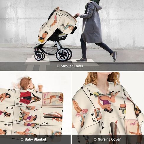 Poker Pinup Girls Baby Car Seat Cover & Breastfeeding Nursing Cover - Breathable Stretch Fabric Multi-Use Nursing Cover for Breastfeeding in Kuwait