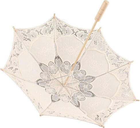 Cryfokt Lace Parasol Umbrella, Vintage Wedding Bridal Lace Umbrella with Wood Handle for Photography Party Decor in Kuwait
