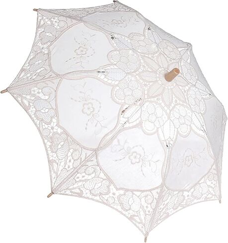 Cryfokt Lace Parasol Umbrella, Vintage Wedding Bridal Lace Umbrella with Wood Handle for Photography Party Decor in Kuwait